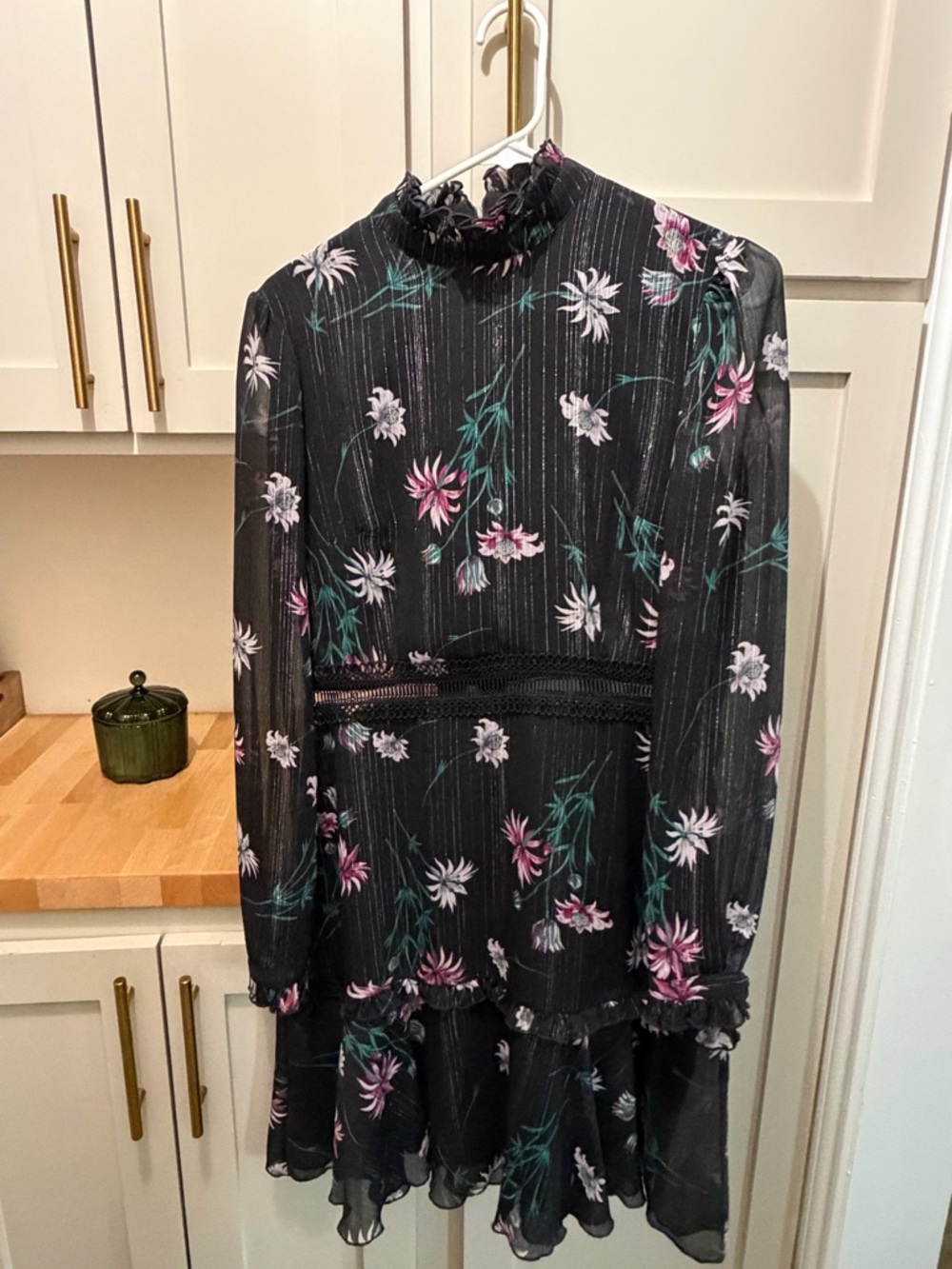 Donna Morgan Black Floral Mini Dress with Pink & Green Accents